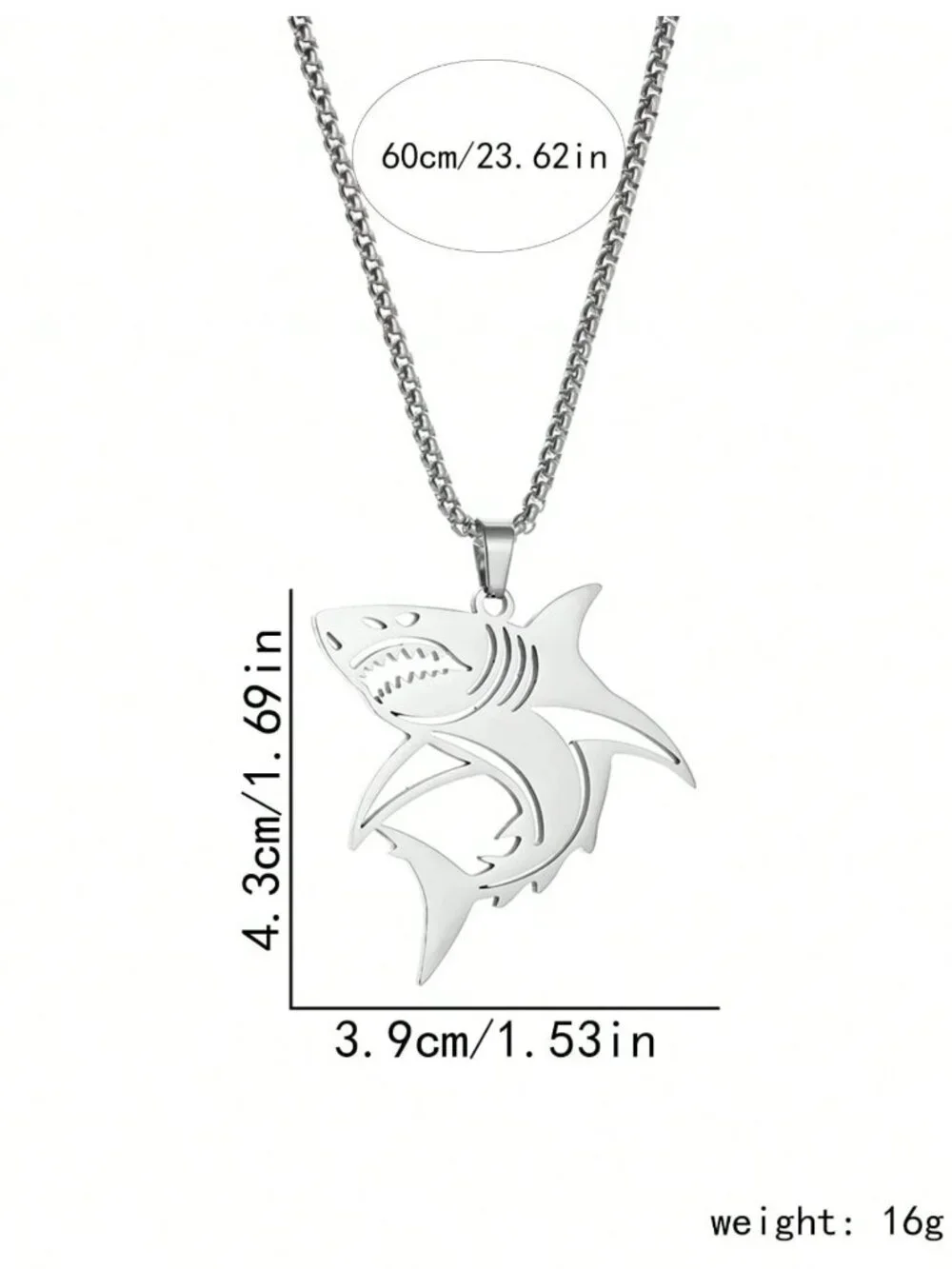 Stainless Steel Punk Fierce Shark Hollow Pendant Necklace